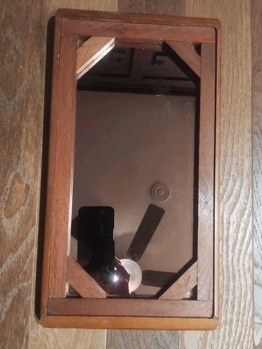 Vintage Wood Wall Mirror Rectangle Mission Shaker California Redwood Vertical